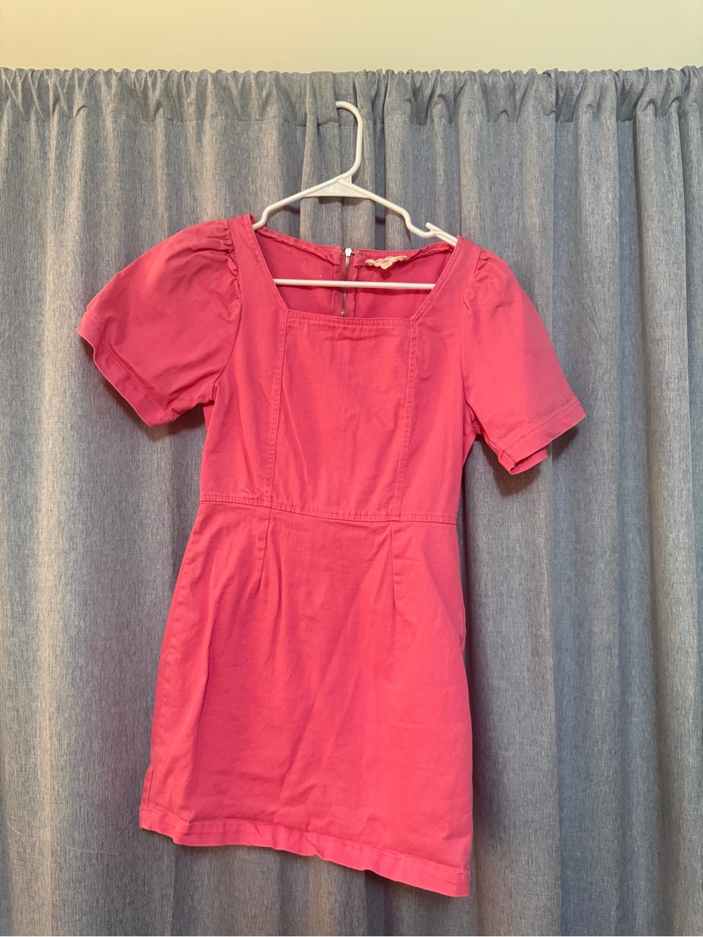 Pink denim Short Sleeve Square Neck Dress
